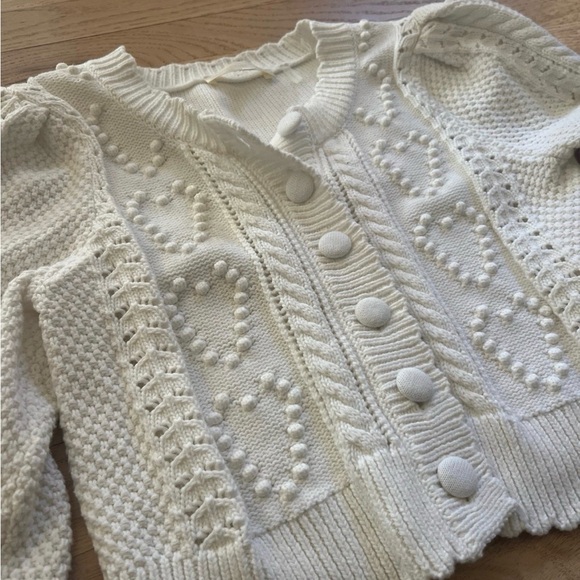 LoveShackFancy Sweaters - LoveShackFancy Soft White Textured Cardigan Size Small - Like New